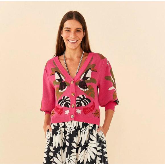 FARM Rio Sweaters New Farm Rio Pink Leopard Forest Cardigan